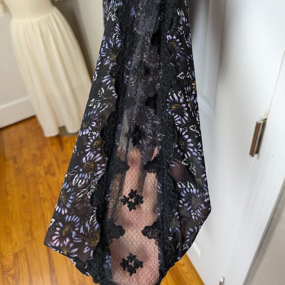 Free People | Black Floral Lace Trim Long Sleeve Midi Dress Size - Picture 6 of 9